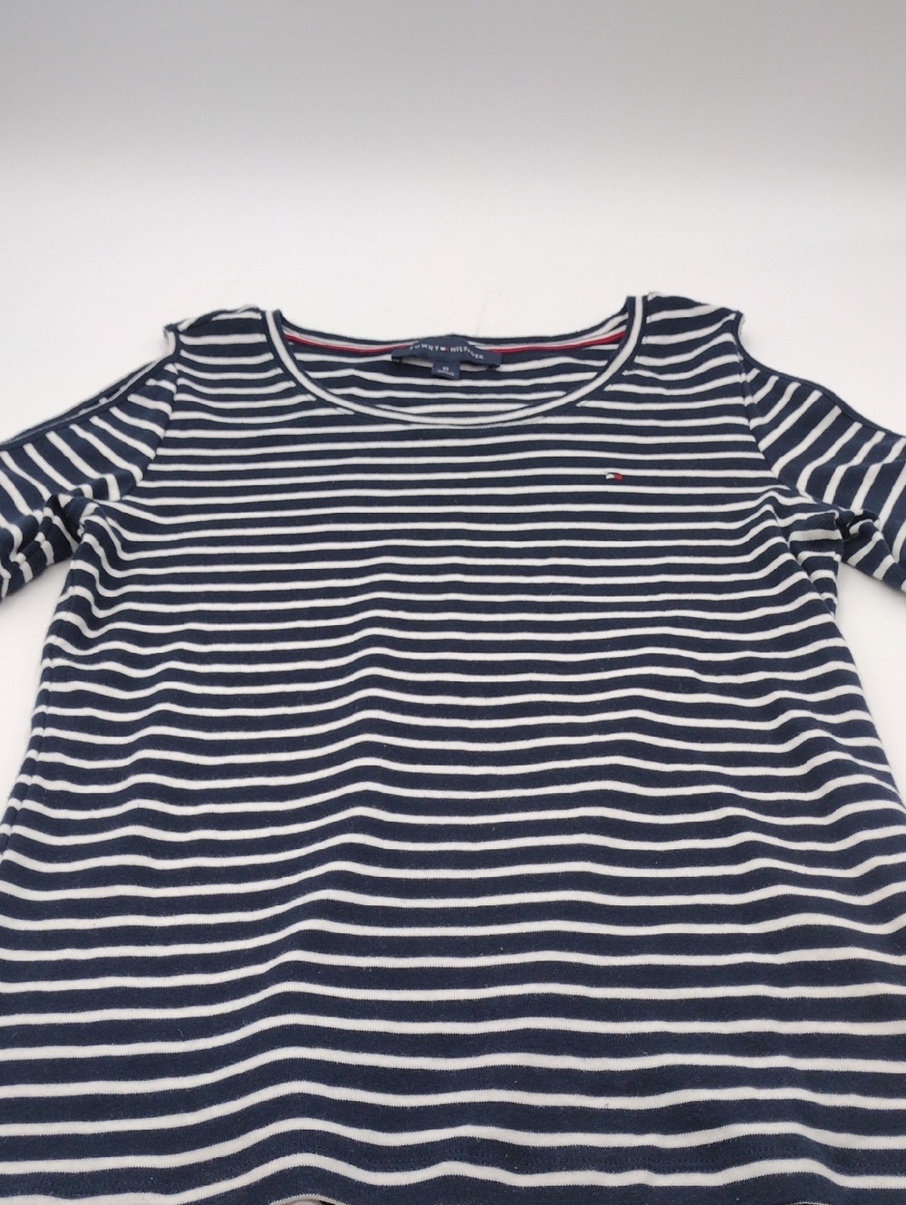 Tommy Hilfiger Navy & White Striped Tee with Signature Flag